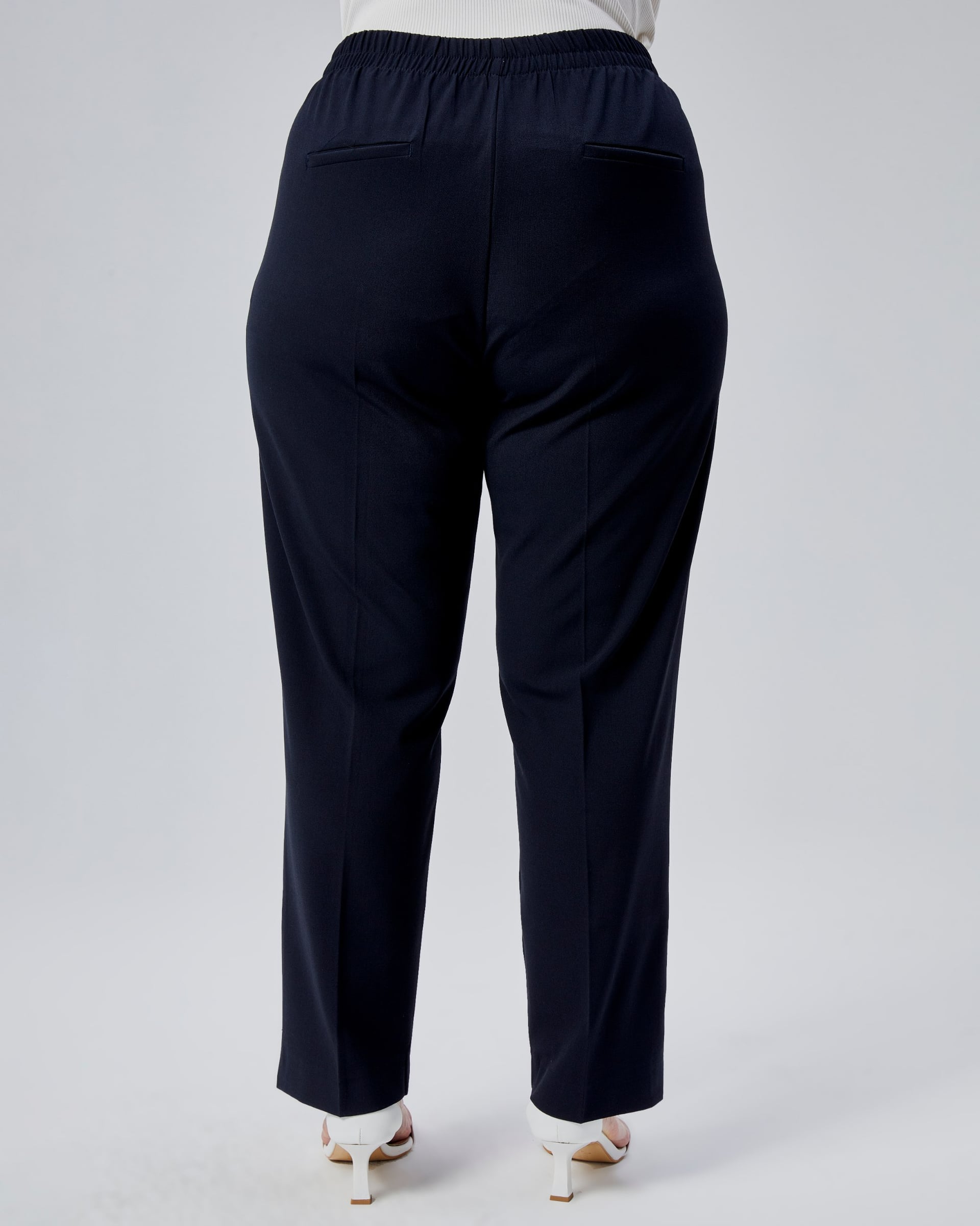 Navy Straight-Leg Trousers with Decorative Buttons and Back Elastic Waistband - Ouz Fashion - by Peralane - photo 2