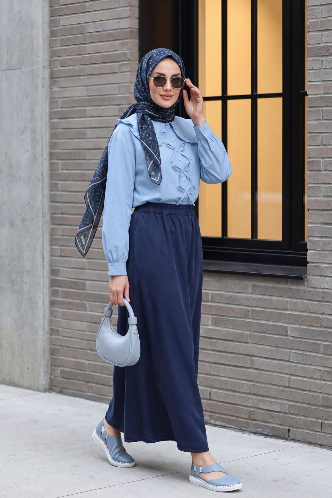 Navy Blue Elasticated Waist Tie Detail Pocket Tencel Skirt - Podyumplus - by Peralane - photo 4