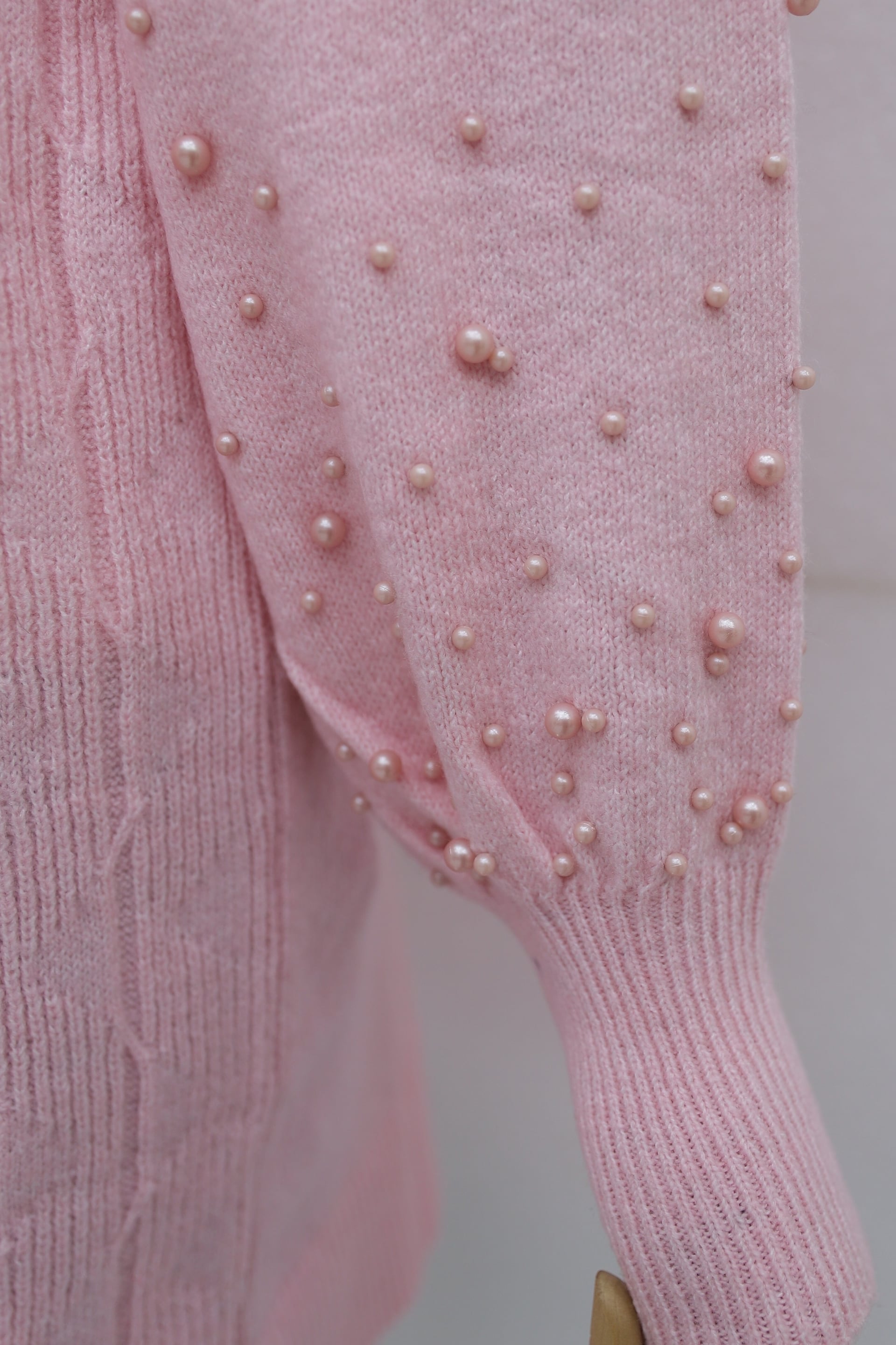 Pink Pearl-Embellished Patterned Relaxed Knit Tunic - Podyumplus - by Peralane - photo 9