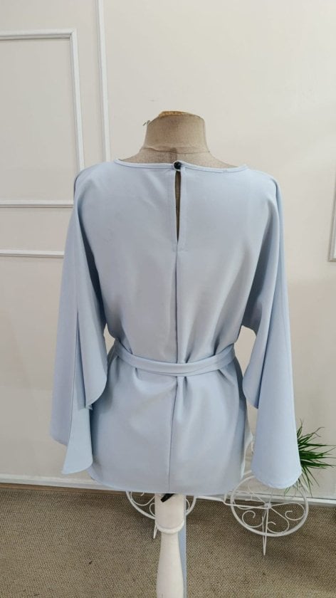 Women's Long Sleeve Round Neck Batwing Sleeve Belted Satin Blouse - Janes - by Peralane - photo 6