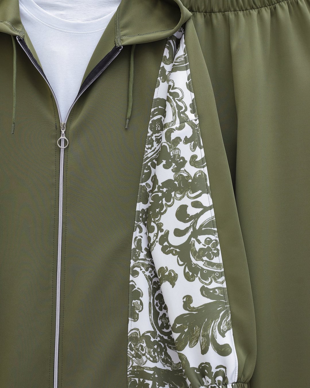 Zip Hooded Patterned Scuba Co-ord Set - Olive Green - Podyumplus - by Peralane - photo 4