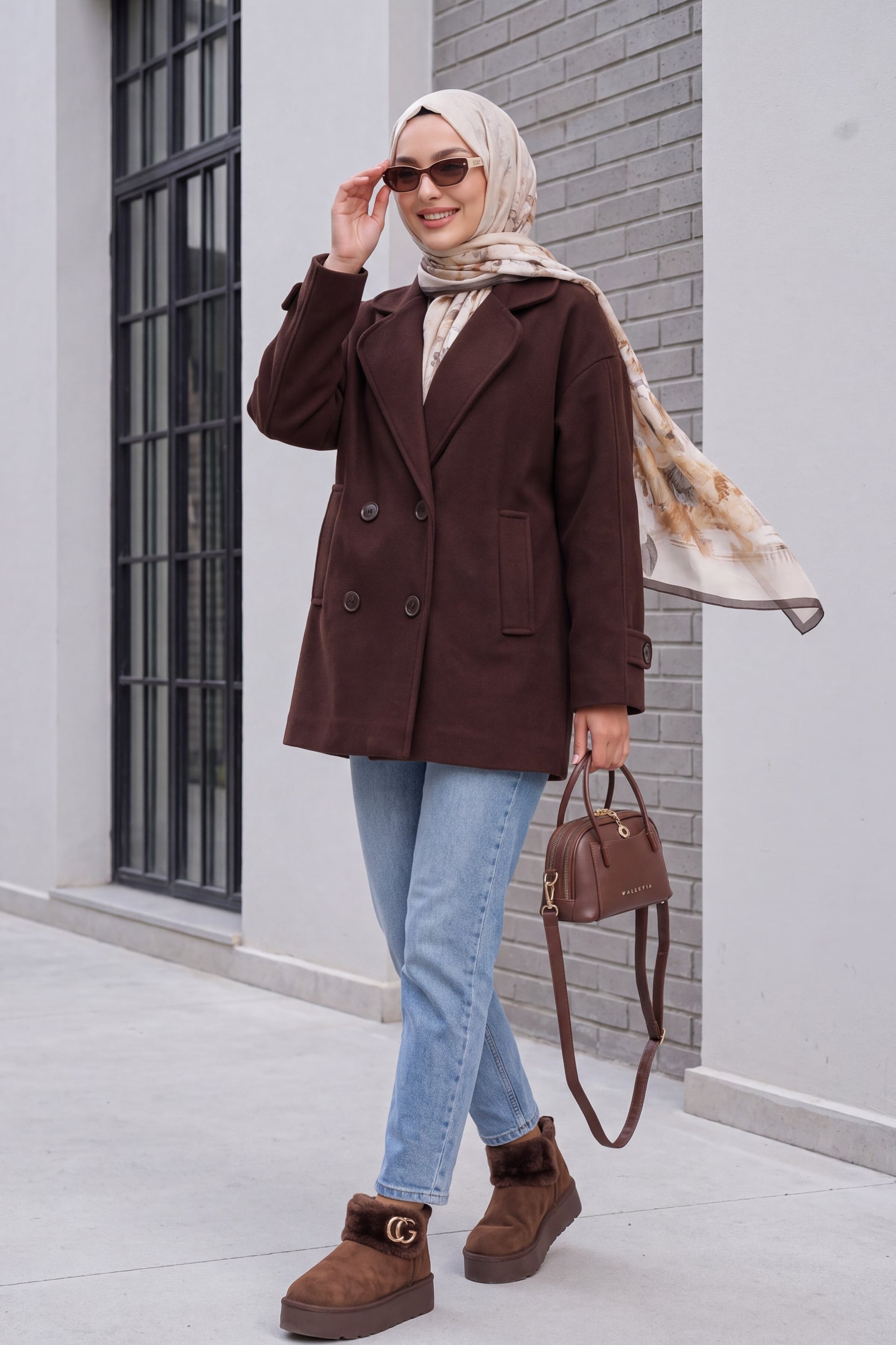 Women's Double-Breasted Brown Wool-Blend Coat - Bigdart - by Peralane - photo 3