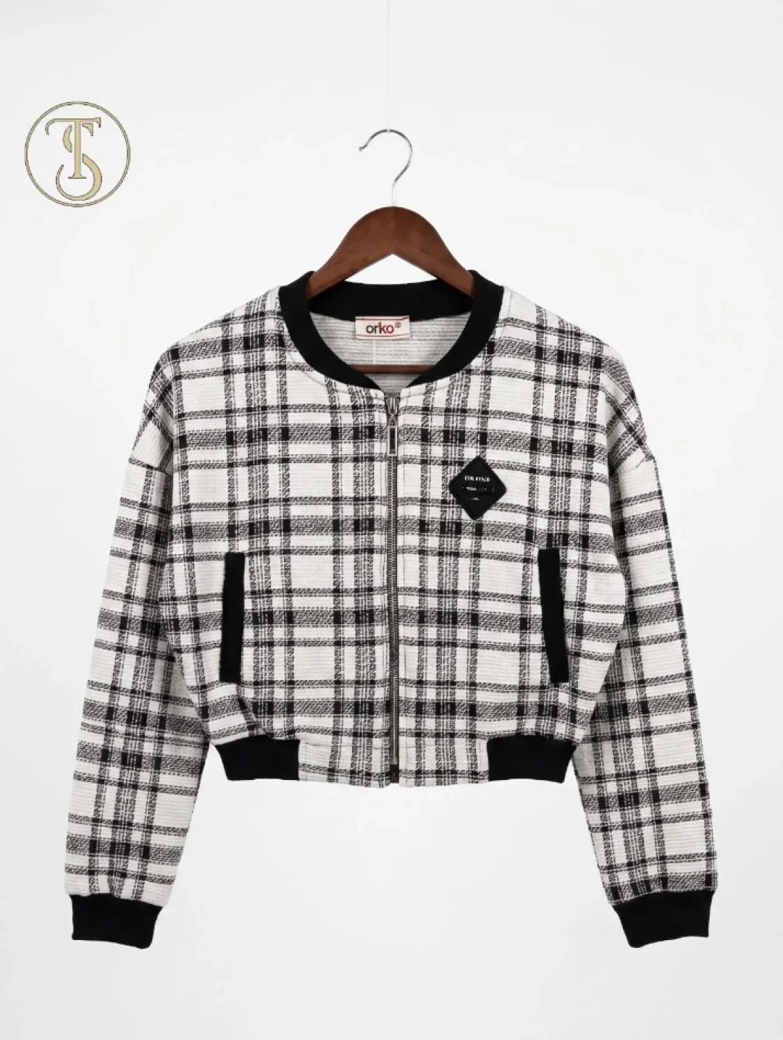 Girls Plaid Bomber Jacket - Black and White - Has Bereket - by Peralane