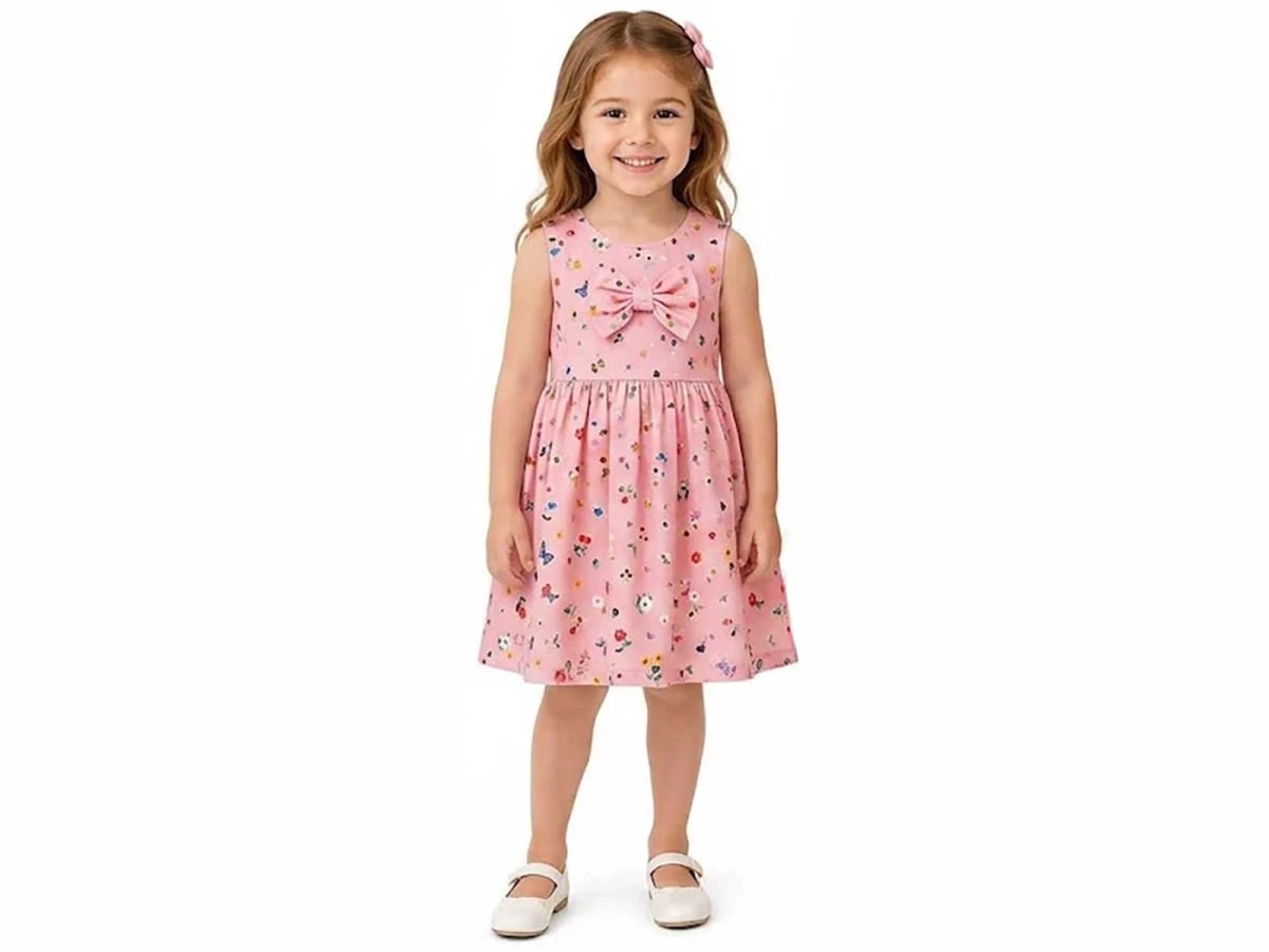 Bow Print Sleeveless Dress for Girls - Bittos Kids - by Peralane
