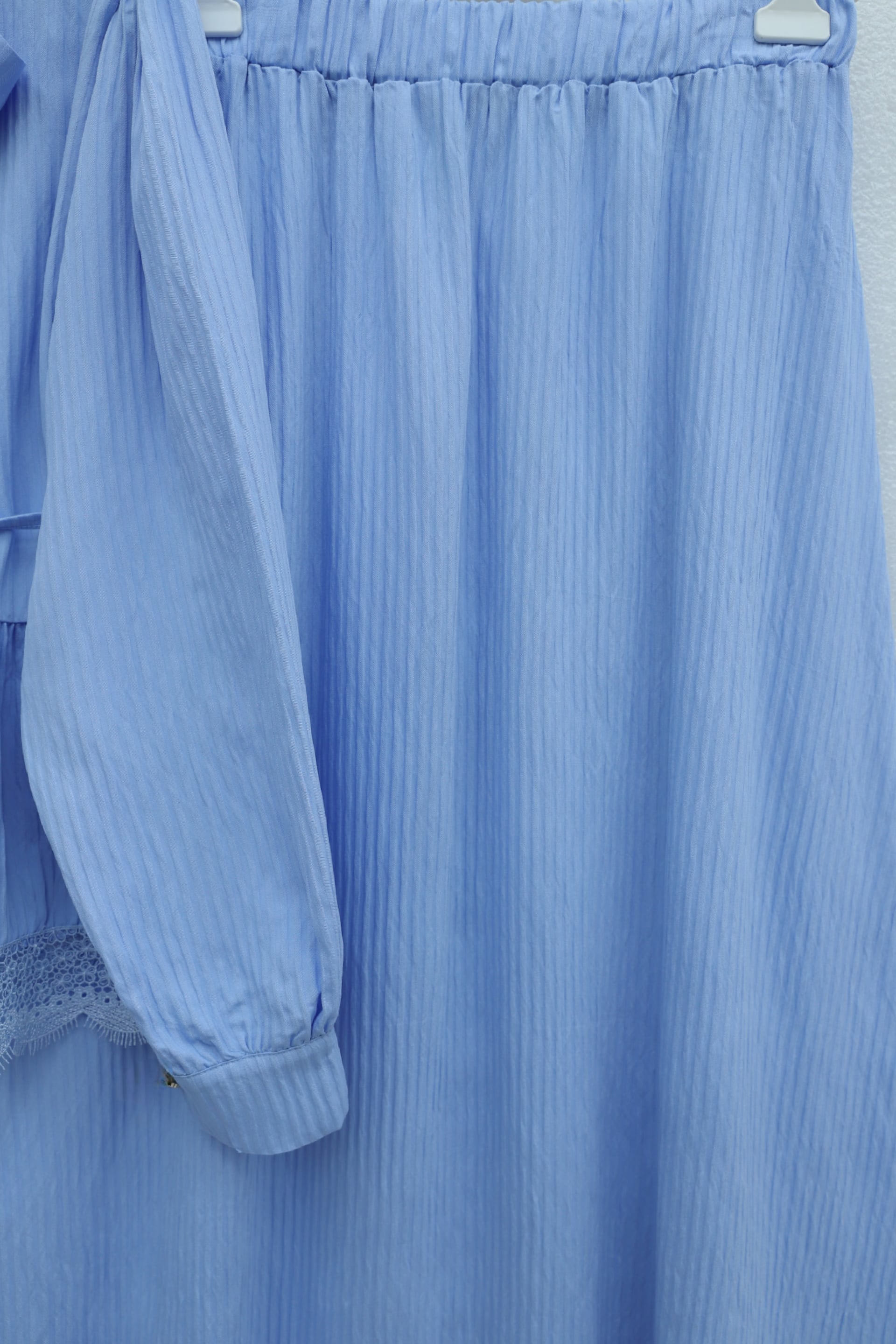 Pussy-Bow Neck Tie-Belt Pleated Crepe Co-ord Set - Baby Blue - Podyumplus - by Peralane - photo 7