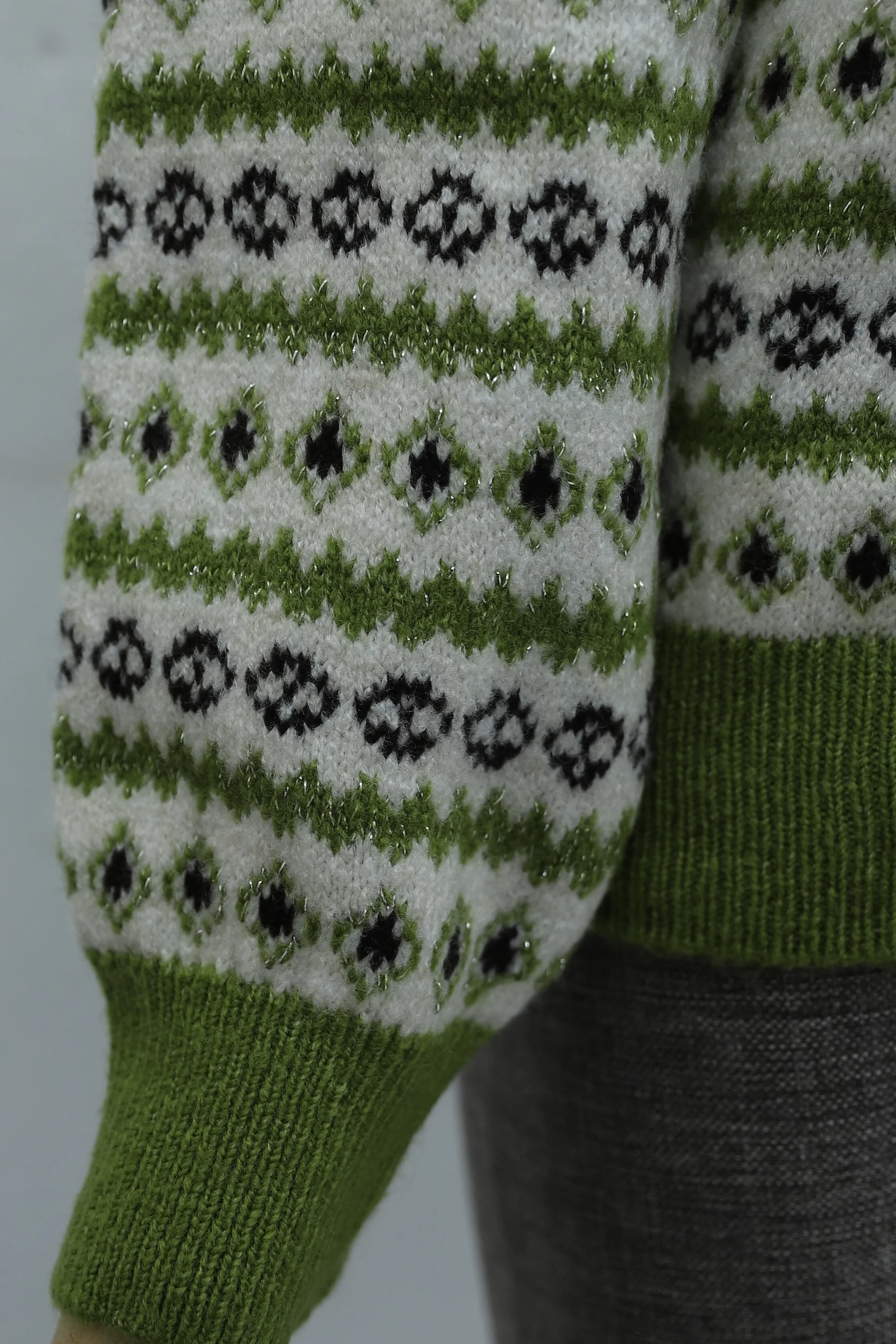 Crew Neck Patterned Jacquard Knit Sweater - Pistachio Green - Podyumplus - by Peralane - photo 8