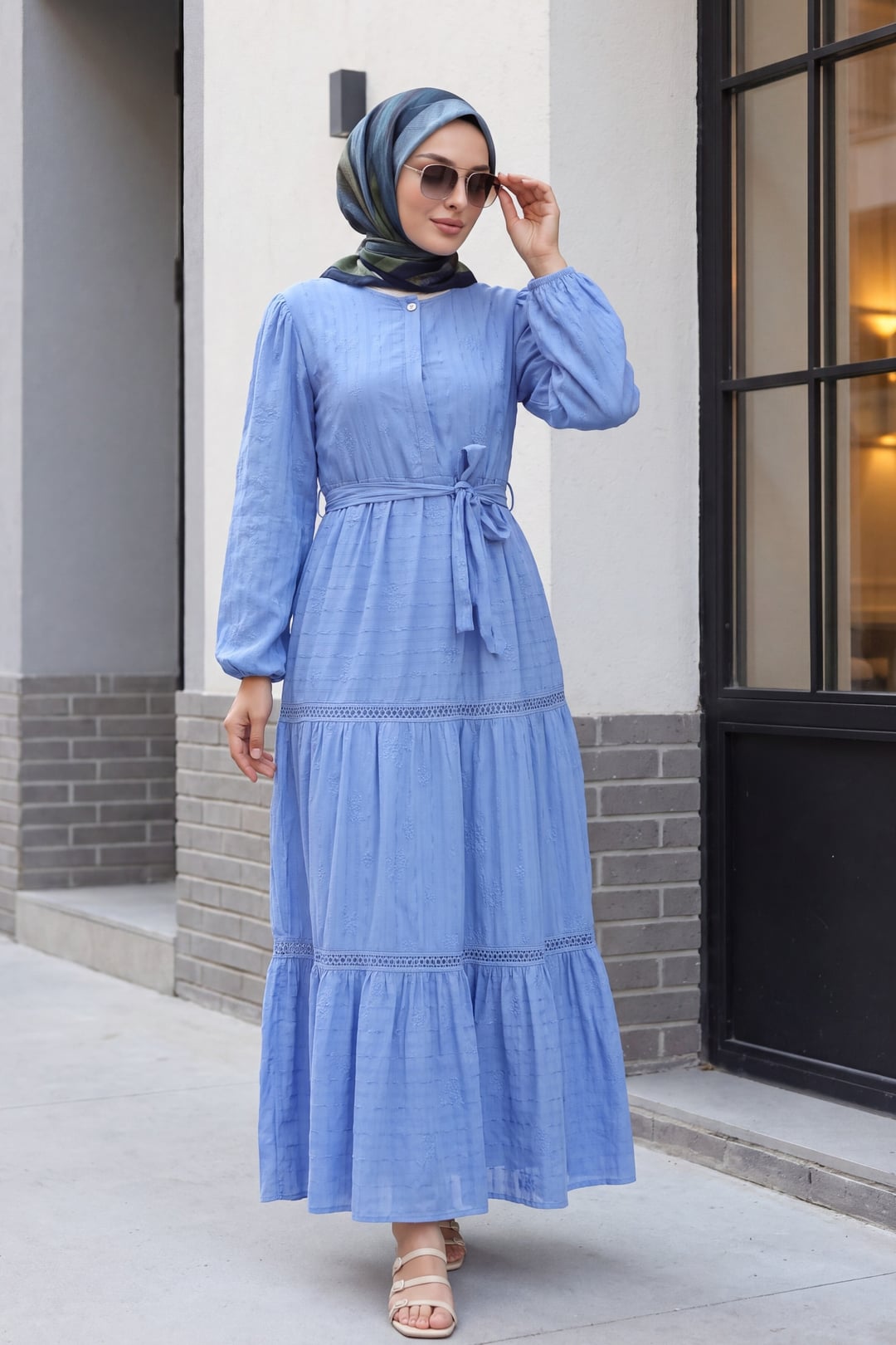 Ruffled Lace Trim Dress in Blue - Podyumplus - by Peralane - photo 4