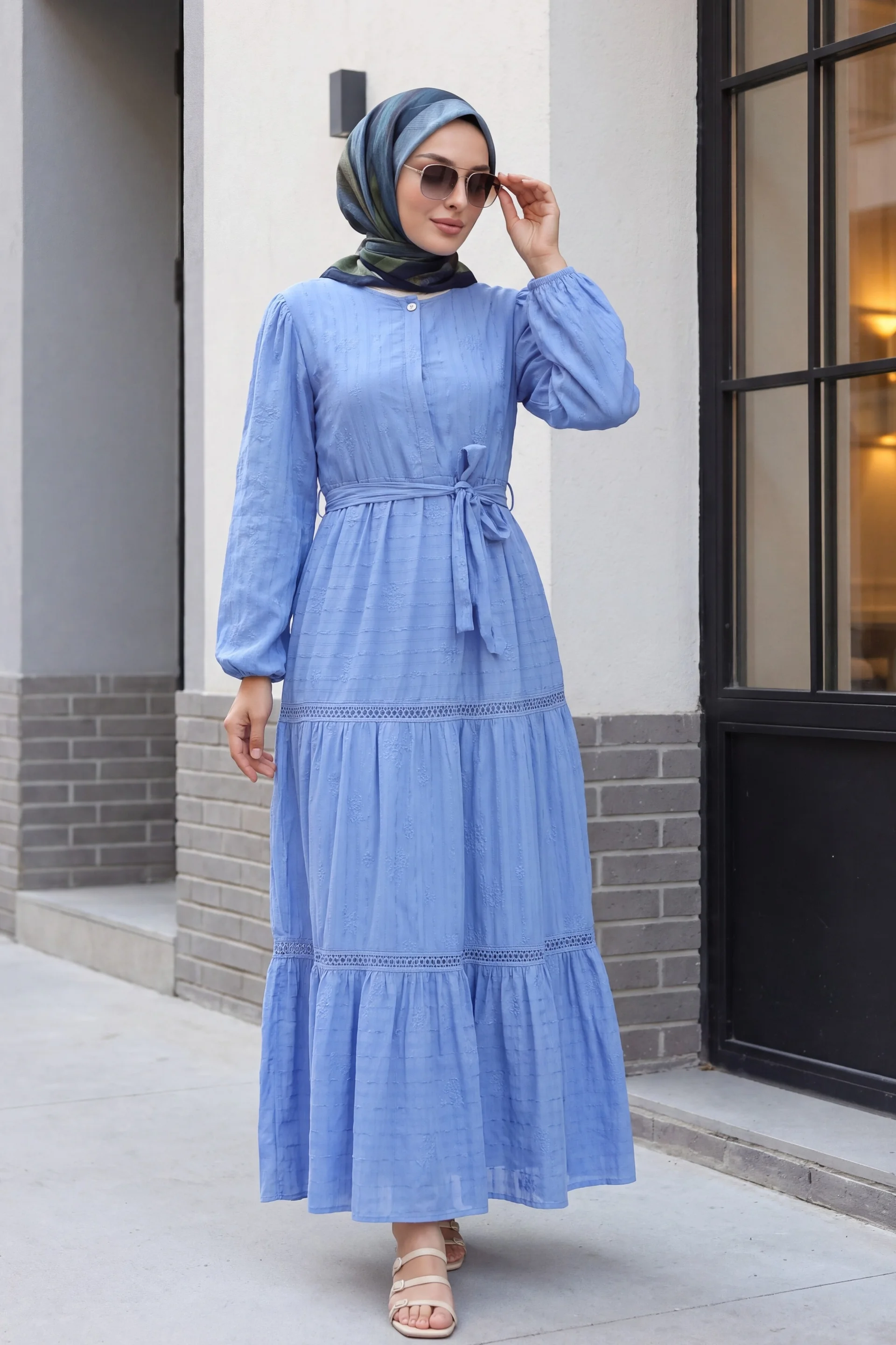 Ruffled Lace Trim Dress in Blue - Podyumplus - by Peralane - photo 4