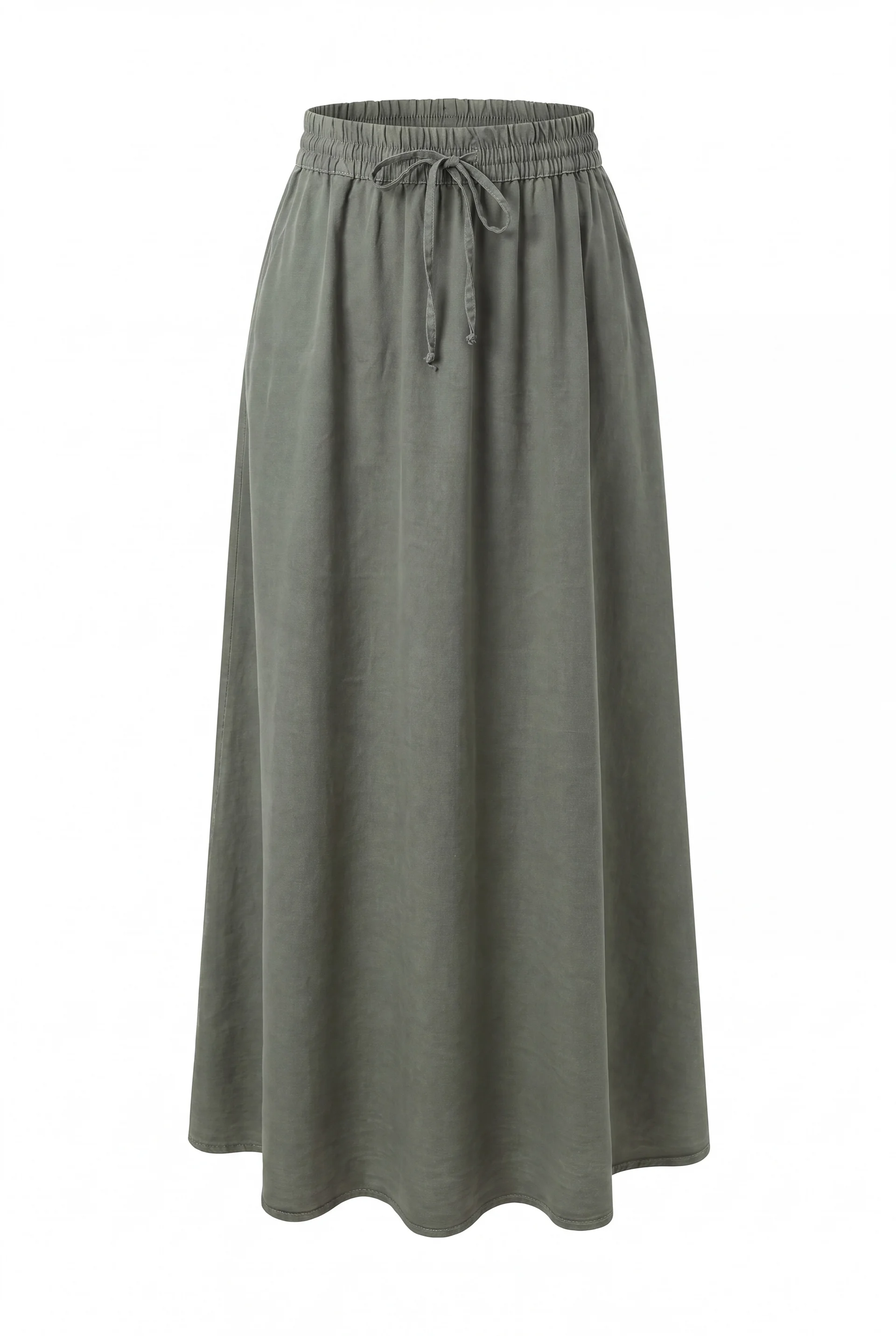 Elasticated Waist Drawstring Pocket Tencel Skirt - Olive Green - Podyumplus - by Peralane - photo 5