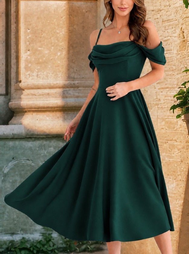 Women's Off-Shoulder Spaghetti Strap Heart Neckline Long Crepe Dress - Janes - by Peralane - photo 2