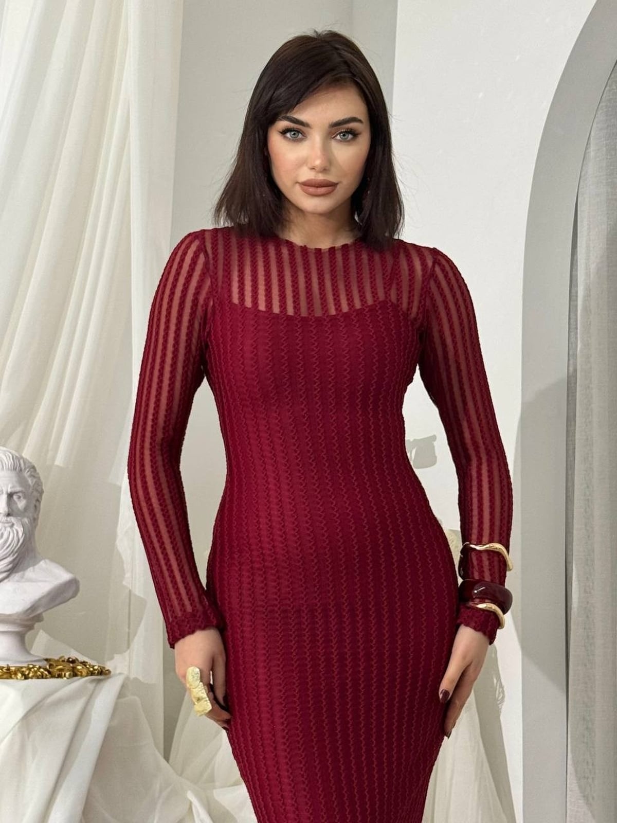 Polin Midi Dress in Burgundy - Etika - by Peralane