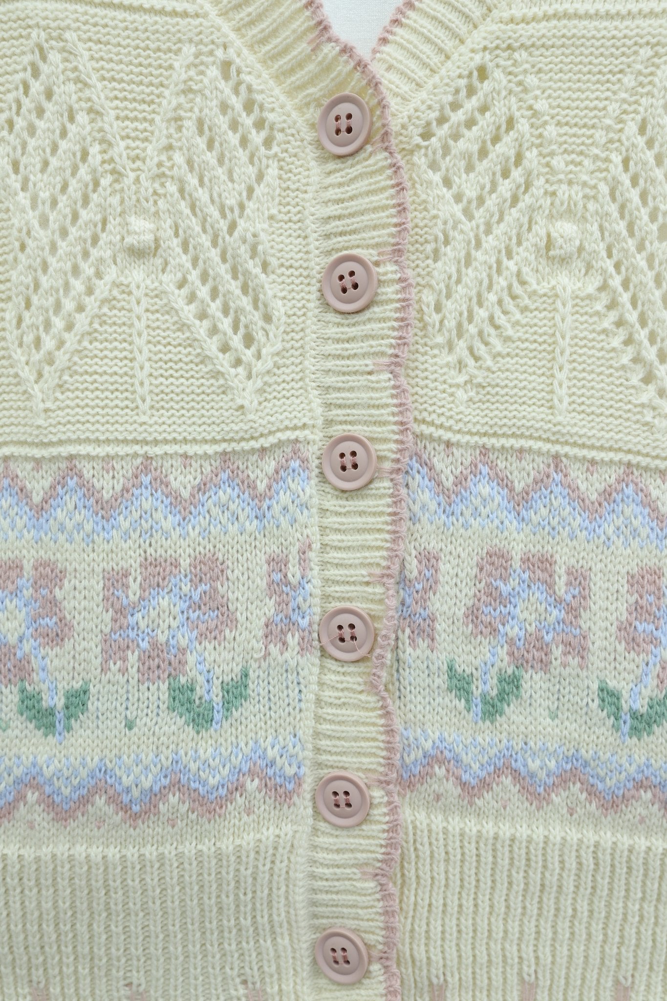 Cream Butterfly Patterned Colorful Buttoned Openwork Knit Cardigan - Podyumplus - by Peralane - photo 6