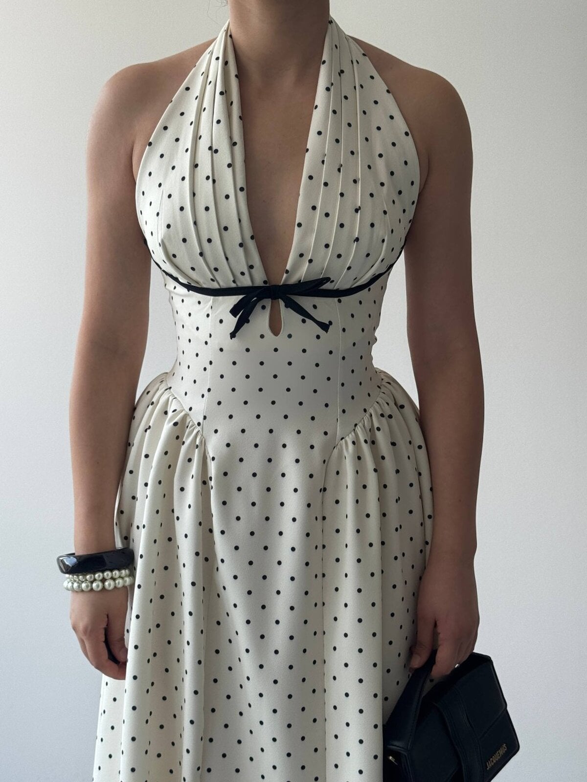 Helde Midi Polka Dot Halter Dress in Ecru - Etika - by Peralane - photo 3
