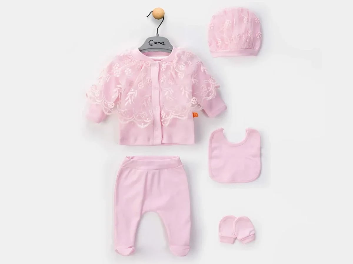 Lace Floral Baby Girl Hospital Exit Set - 5 Pieces - Beyaz Bebek - by Peralane