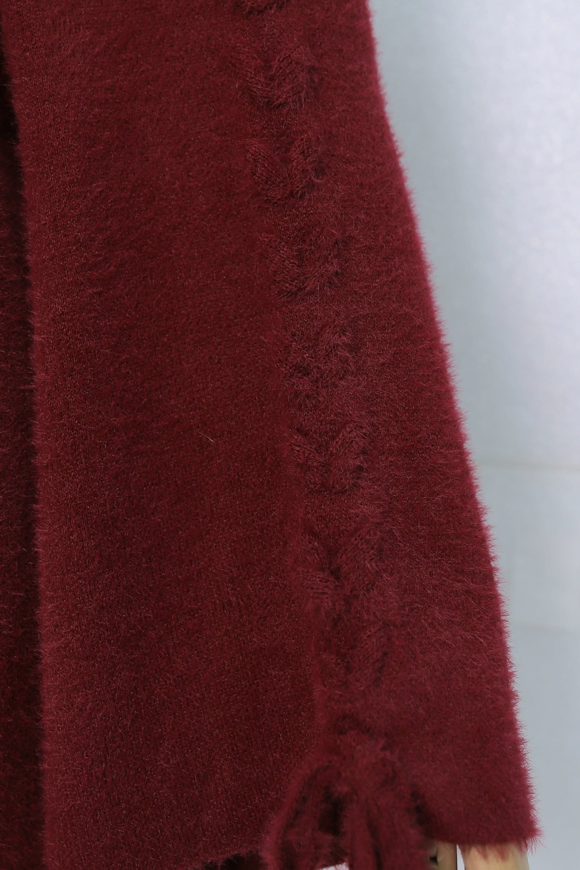 Burgundy Cable-Knit Biker Neck Tunic Sweater with Braided Sleeve Details - Podyumplus - by Peralane - photo 5