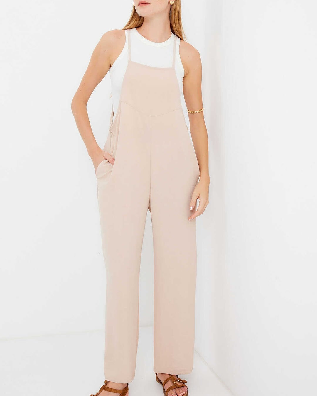 Beige Adjustable Strap Bib-Style Jumpsuit for Women - Bigdart - by Peralane - photo 4