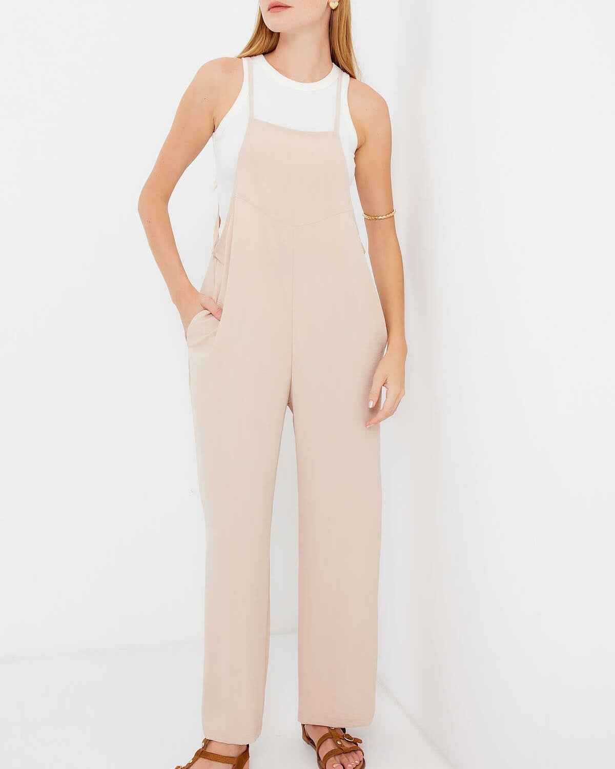 Beige Adjustable Strap Bib-Style Jumpsuit for Women - Bigdart - by Peralane - photo 4