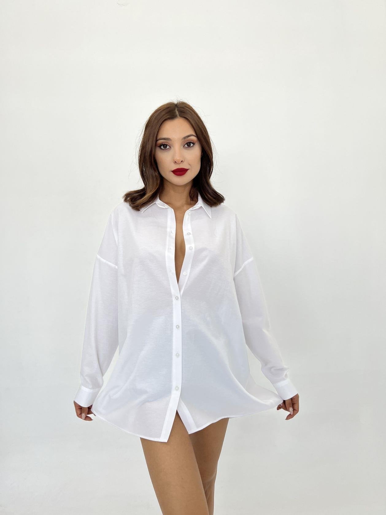 White Oversized Button-Up Shirt for Women - Fame - by Peralane