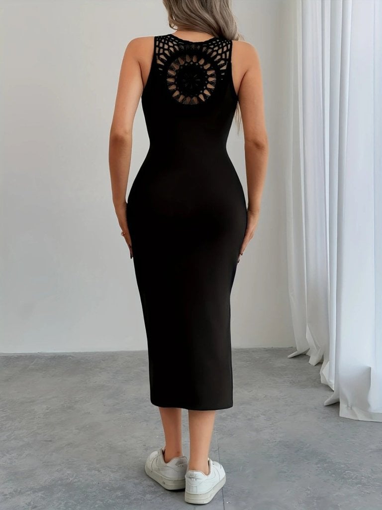 Women's Sleeveless Round Neck Side Slit Midi Dress with Crochet Back Detail - Janes - by Peralane - photo 4