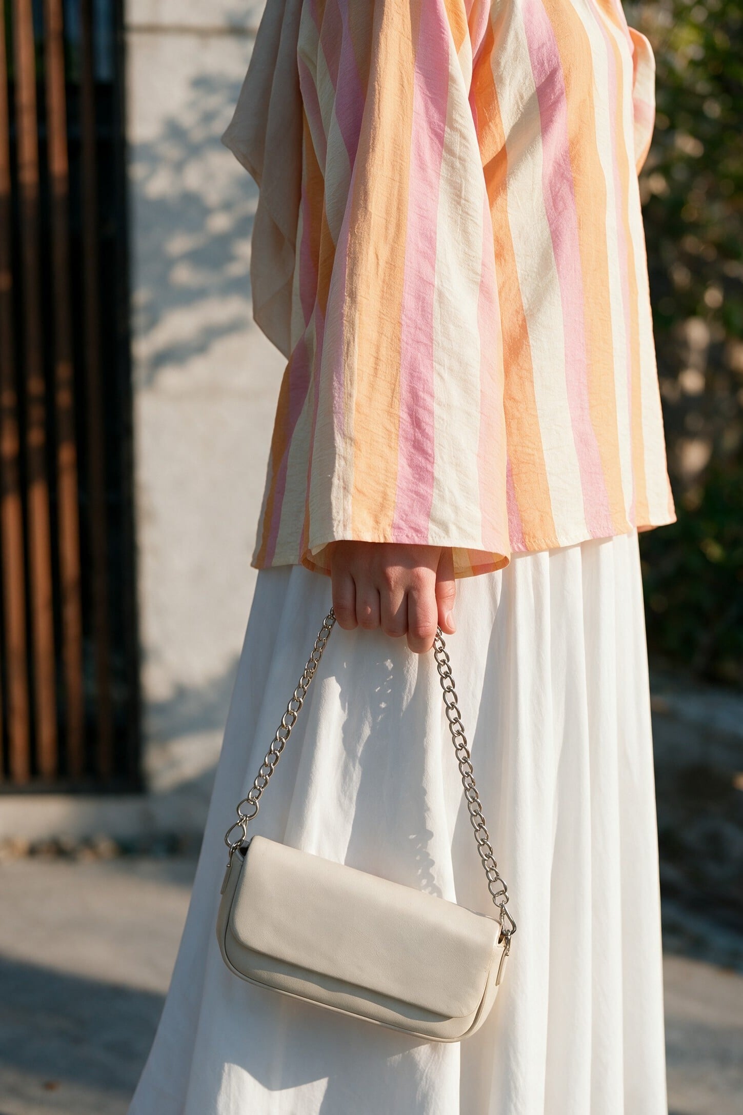 Back-Tie Spanish Sleeve Thick Striped Loose Blouse - Orange - Podyumplus - by Peralane - photo 3