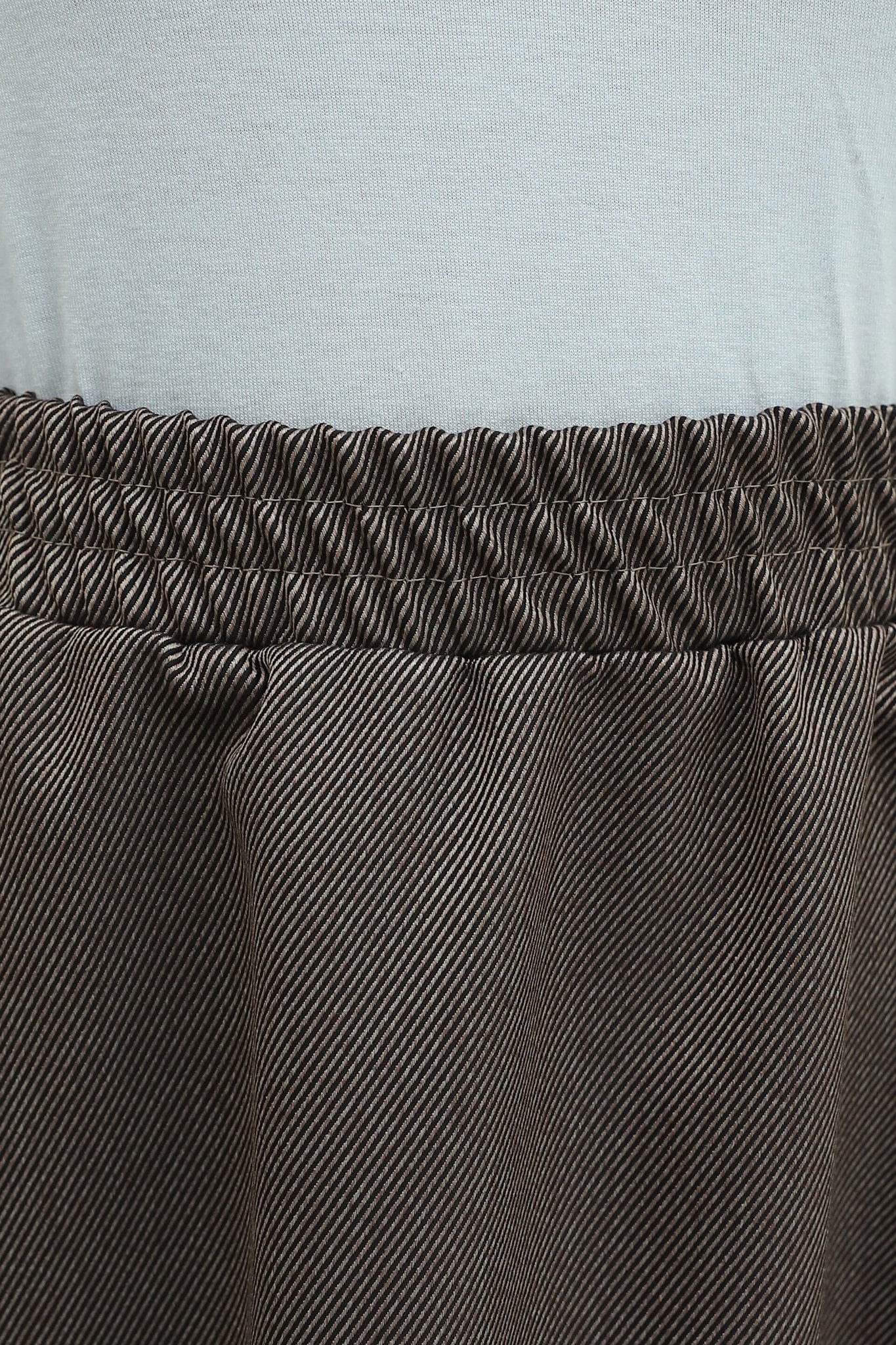 Brown Diagonal Textured A-Line Midi Skirt with Elastic Waistband and Pockets - Podyumplus - by Peralane - photo 8