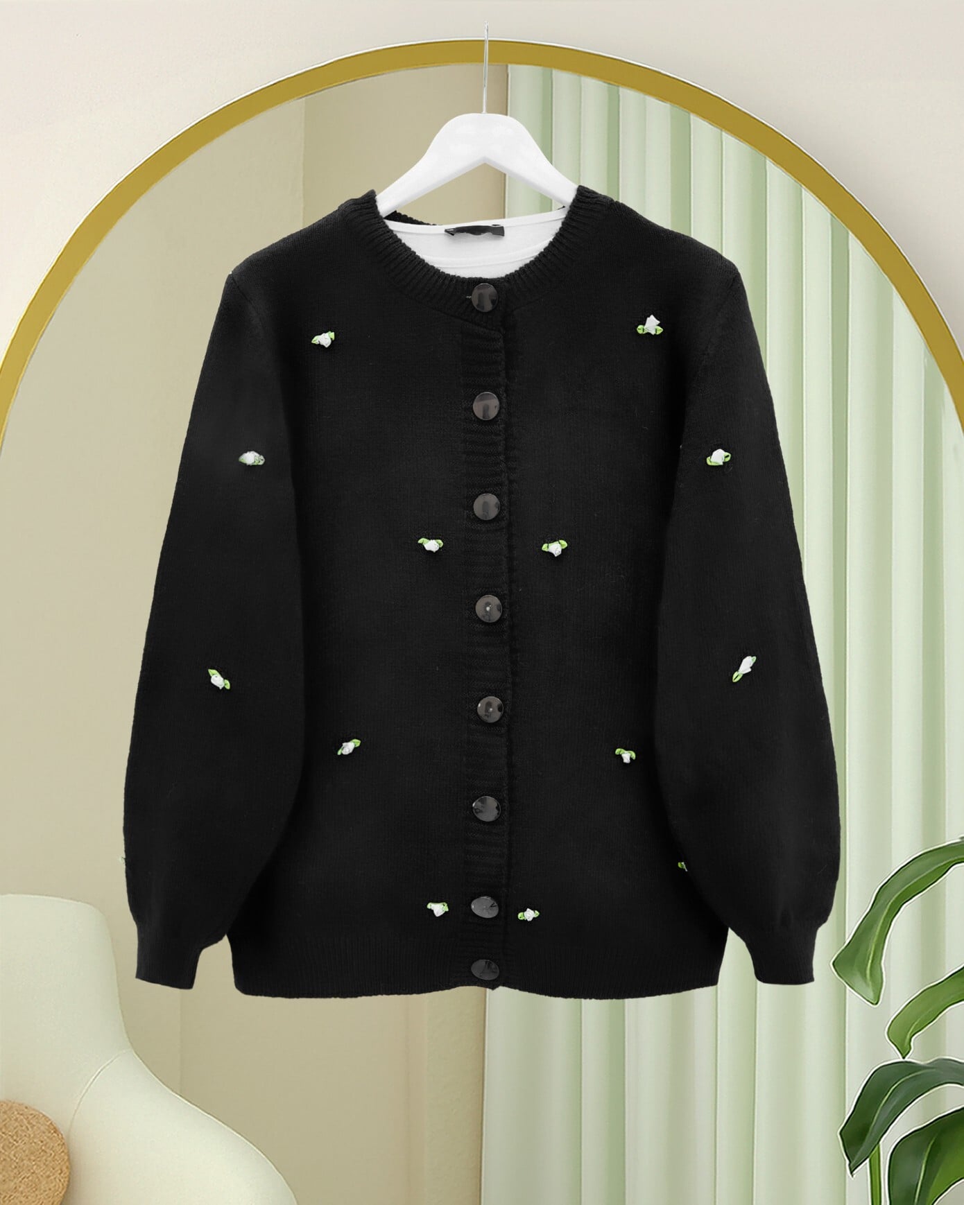 Black Knit Cardigan with Pearl Embellishments and Button Front - Podyumplus - by Peralane - photo 2
