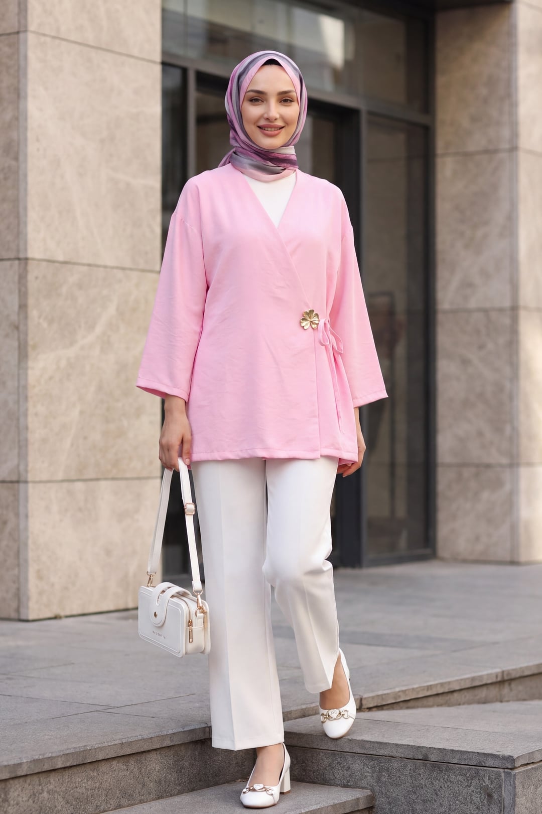 Side Cross Tie Clasp Modal Tunic - Pink - Podyumplus - by Peralane - photo 6