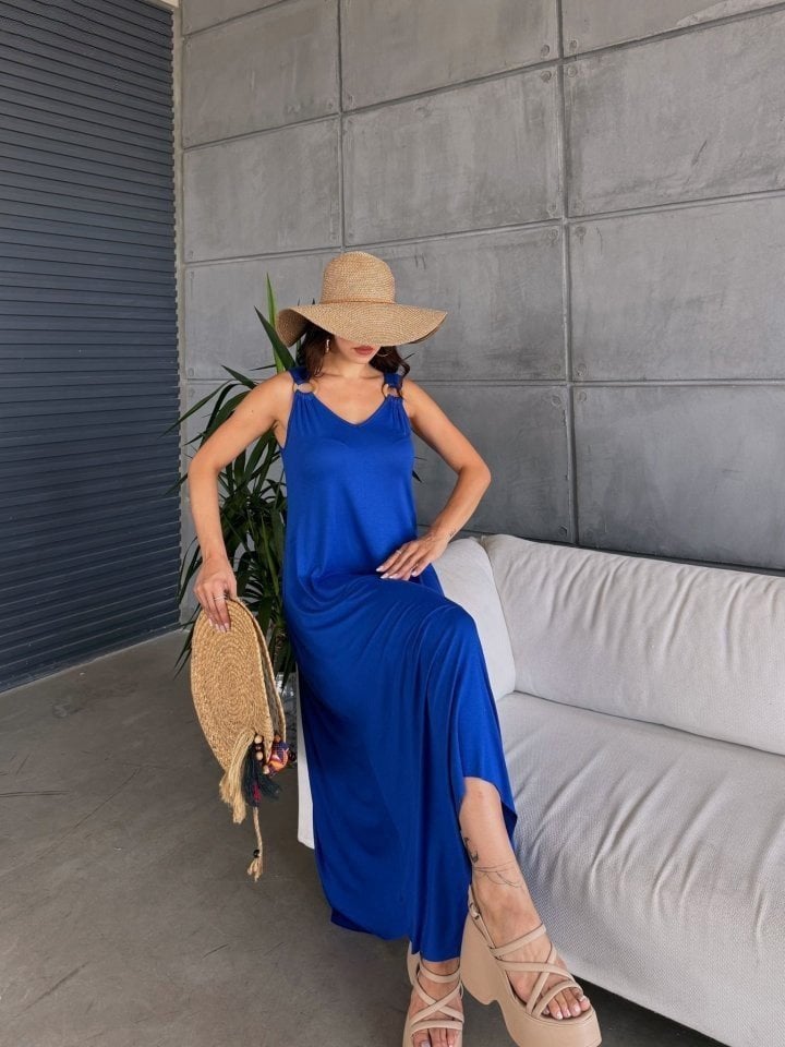 Women's Sleeveless V-Neck Asymmetric Cut Dress in Vibrant Blue - Janes - by Peralane - photo 4