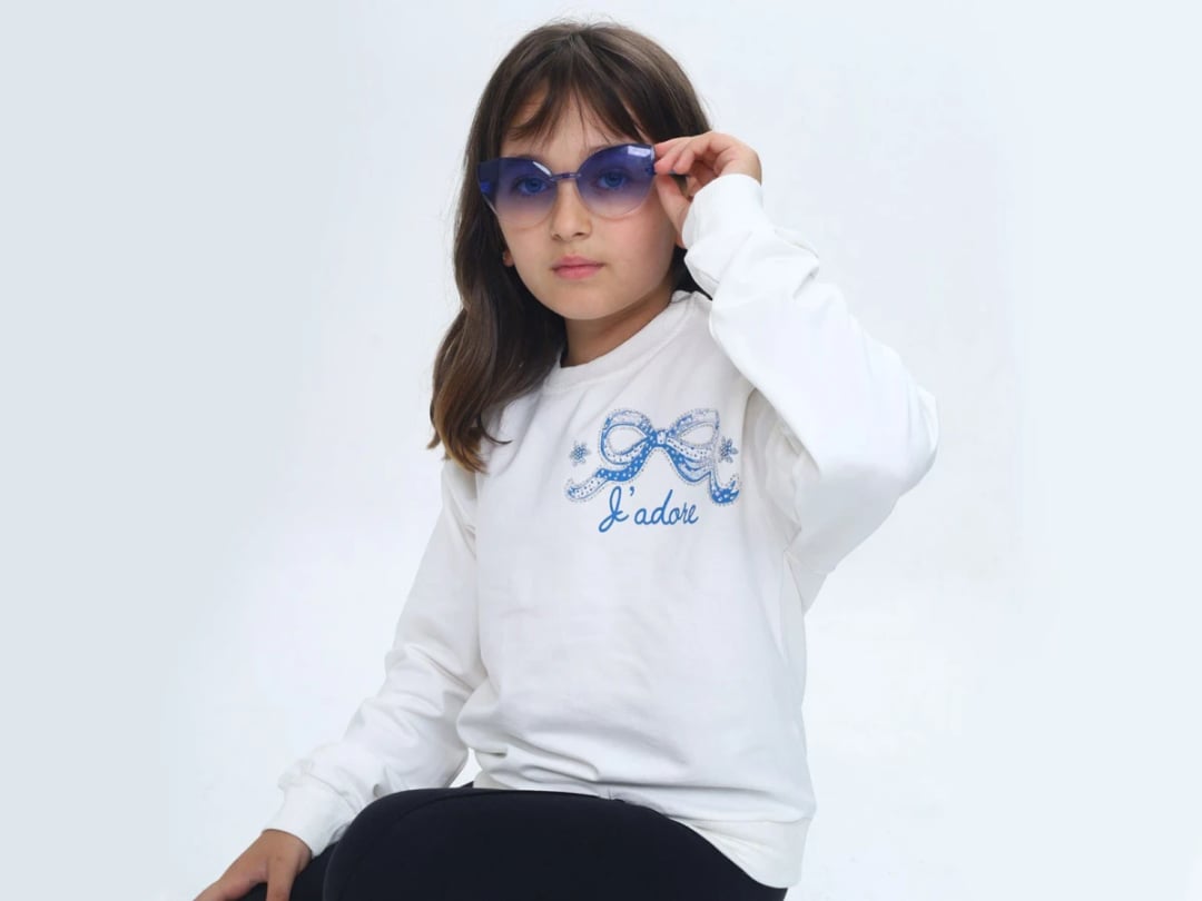 Girls' Embroidered Bow Print Sweatshirt - White - Vizviz - by Peralane