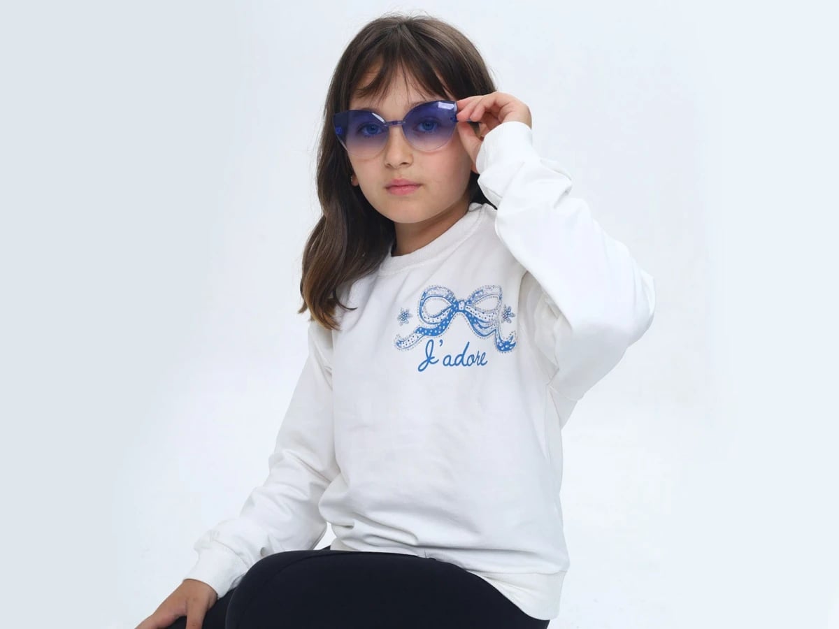 Girls' Embroidered Bow Print Sweatshirt - White - Vizviz - by Peralane