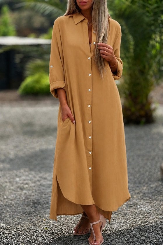 Women's Long-Sleeved Collared Button-Front Relaxed Fit Dress - Janes - by Peralane - photo 3