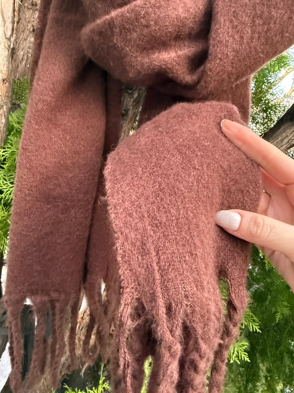Fringed Soft Textured Puff Shawl Scarf in Brown - Nesvay - by Peralane - photo 3