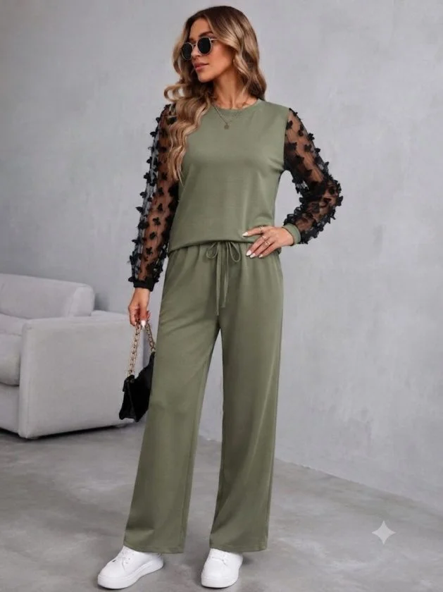 Women's Long-Sleeve Crew Neck Top and Wide-Leg Trousers Loungewear Set - Janes - by Peralane - photo 2