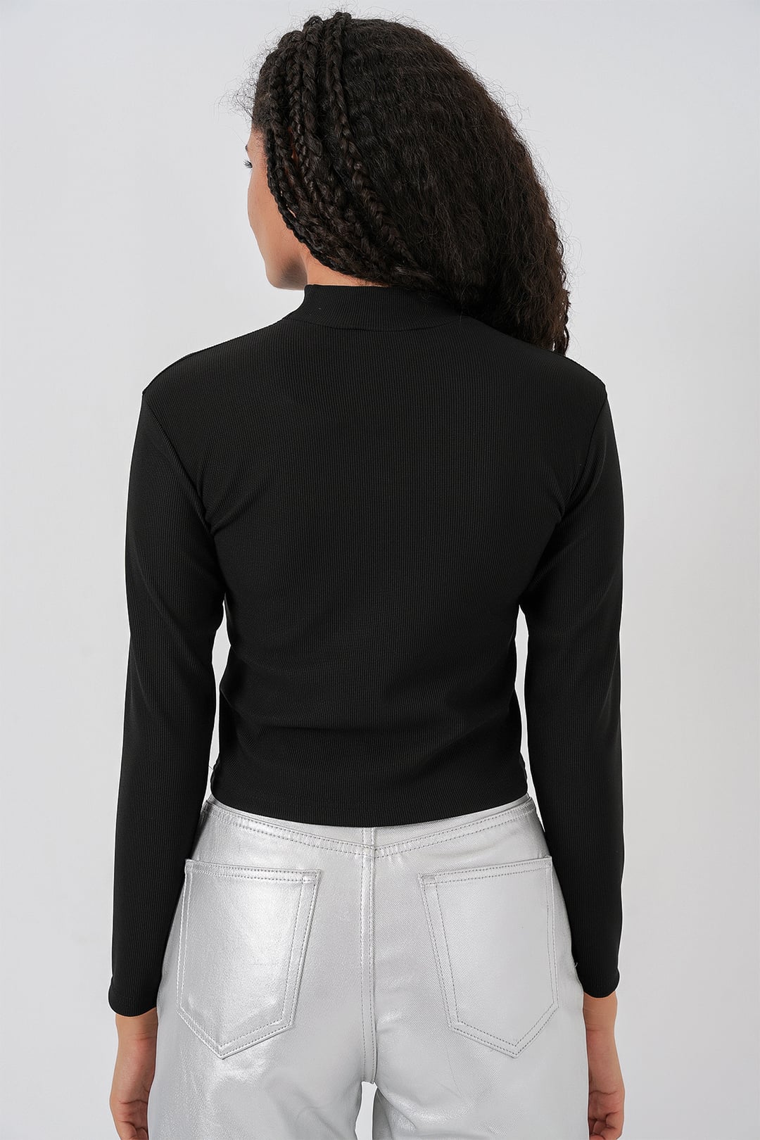 Women's Long Sleeve Corduroy Body Blouse with Ribbon Detail - Black - Bigdart - by Peralane - photo 5