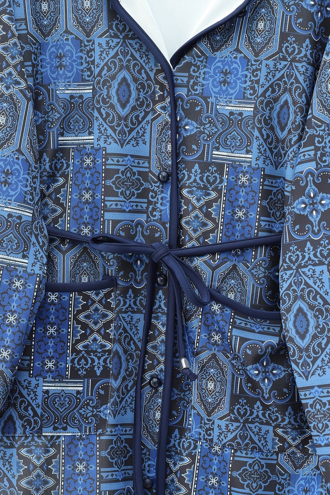 Tie-Waist Double-Pocket Patterned Scuba Suit - Navy - Podyumplus - by Peralane - photo 5