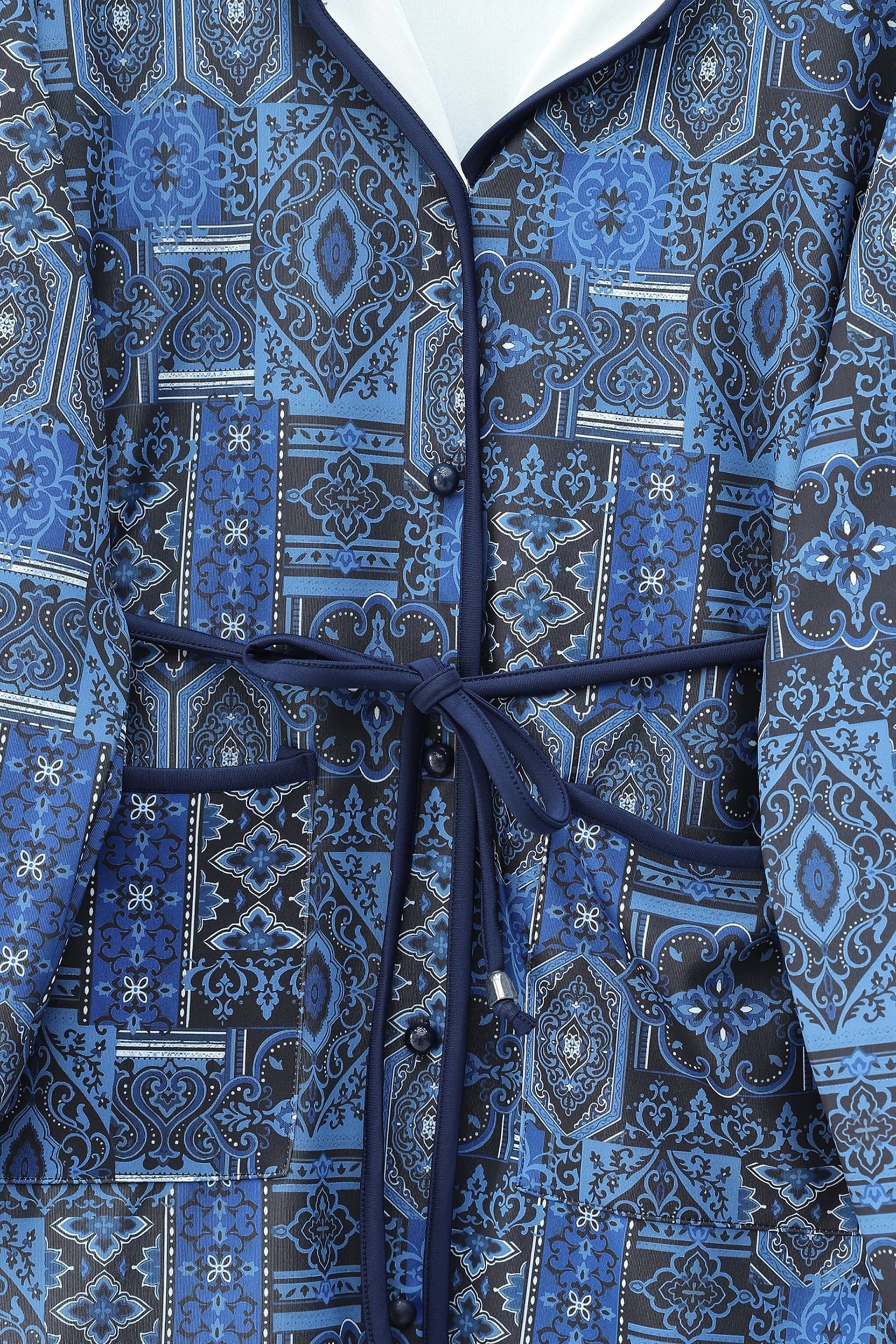 Tie-Waist Double-Pocket Patterned Scuba Suit - Navy - Podyumplus - by Peralane - photo 5