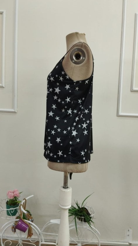 Women's Black Viscose Camisole with White Star Print, Spaghetti Straps, Pack of 6 - Janes - by Peralane - photo 6