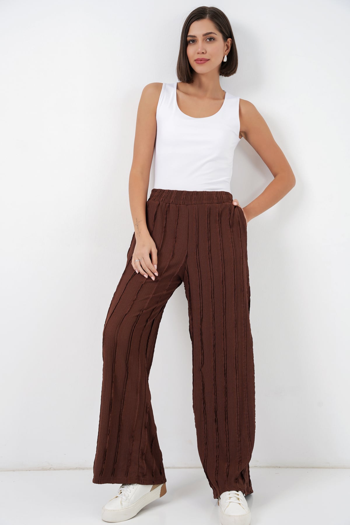 Women's Textured Stretch Knit Trousers 30077 - Brown - Bigdart - by Peralane - photo 7