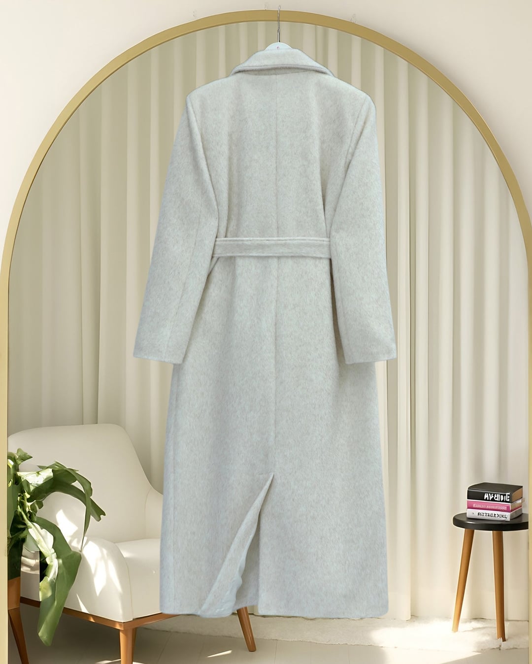 Cream Belted Lined Pocket Wool-Blend Coat - Podyumplus - by Peralane - photo 5