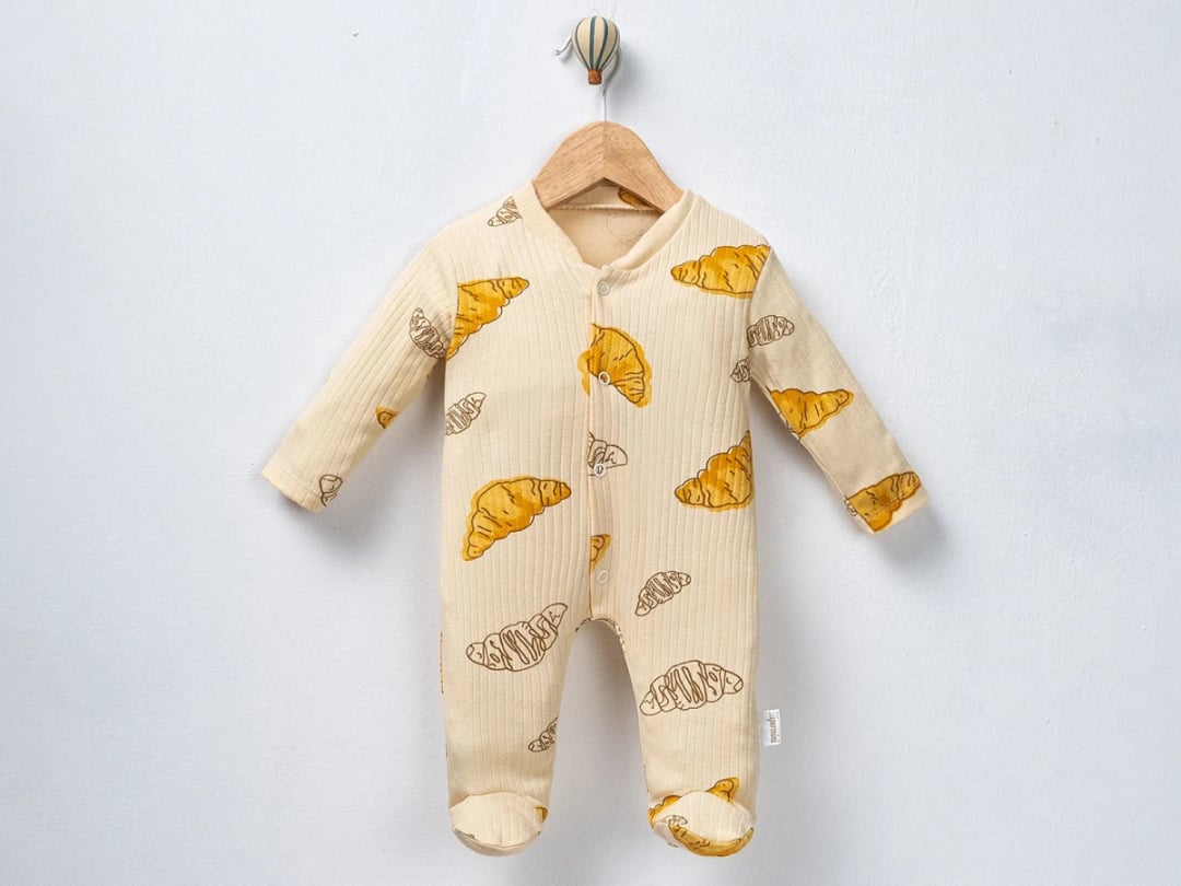 Croissant Print Footed Baby Romper Set (3-Pack) - Cream - Supermini - by Peralane