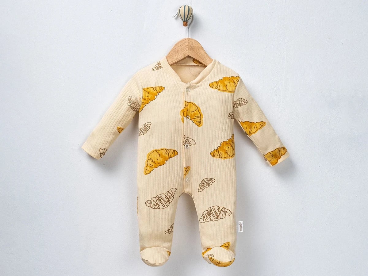 Croissant Print Footed Baby Romper Set (3-Pack) - Cream - Supermini - by Peralane