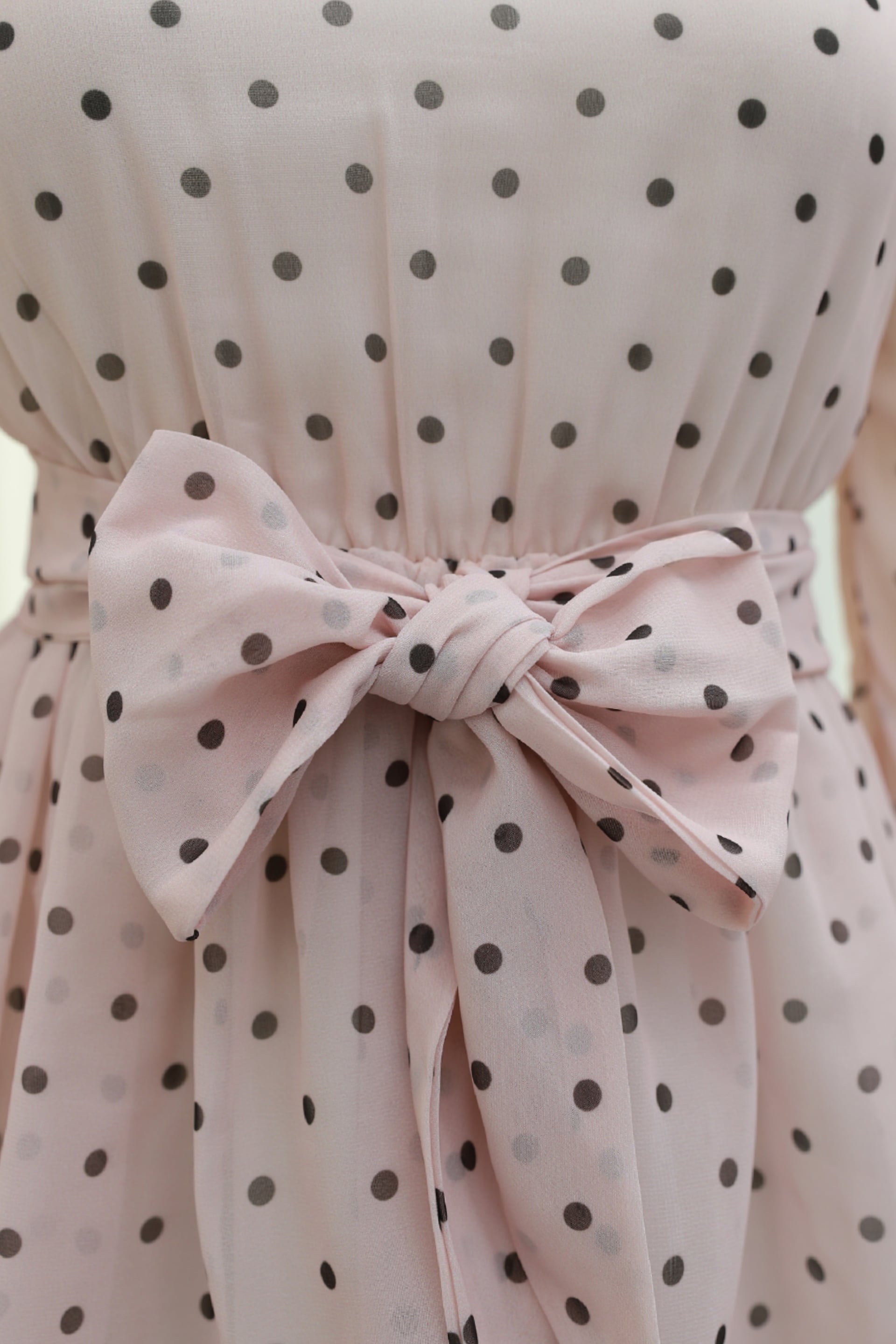 Cross-Tie Tiered Polka Dot Chiffon Dress - Powder Pink - Podyumplus - by Peralane - photo 7