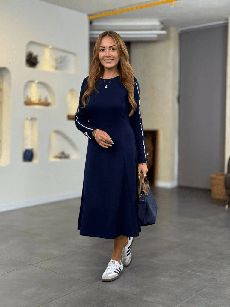 Women's Long Sleeve Crew Neck Midi Modal Dress - Janes - by Peralane - photo 2