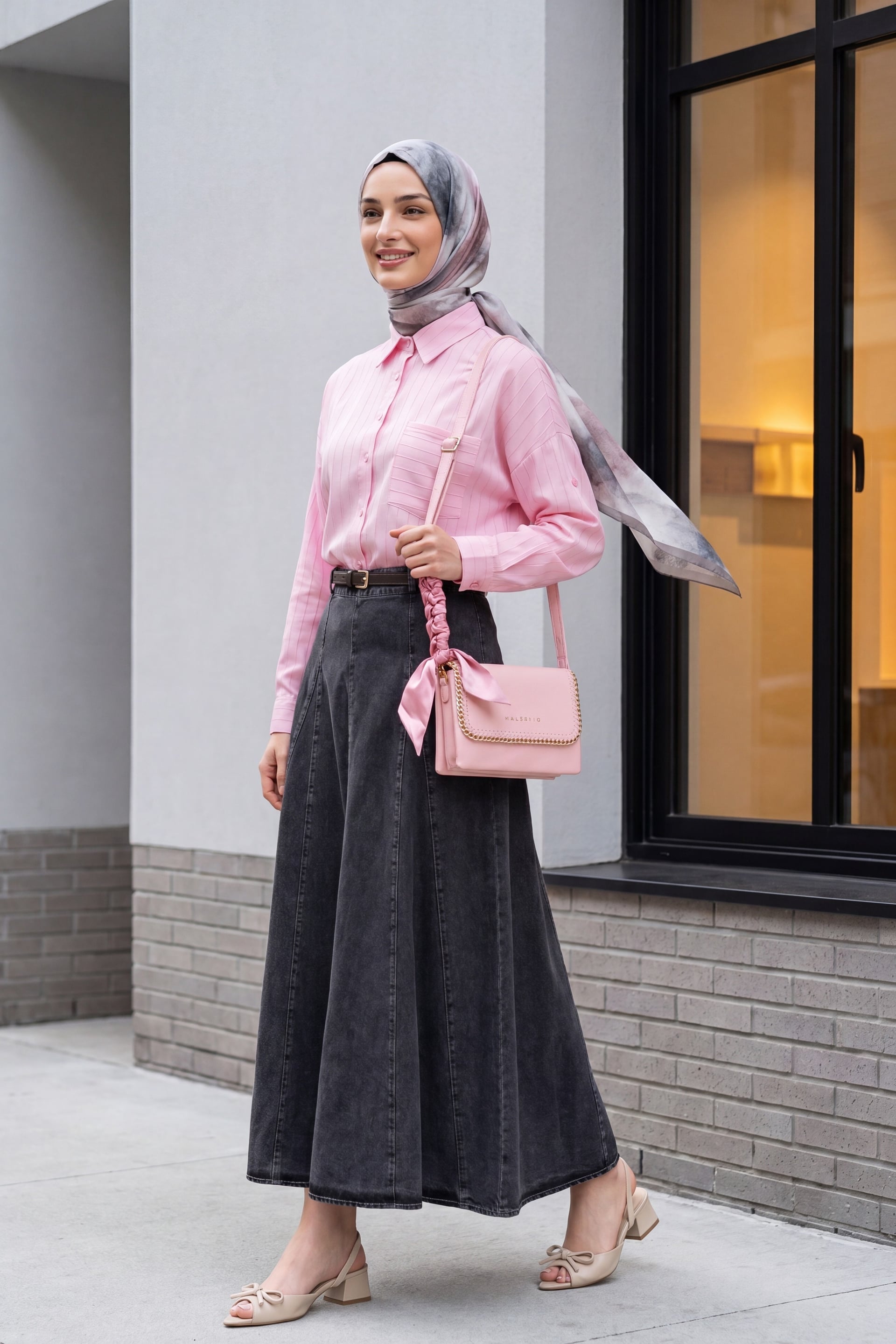 Oversize Linen Blouse with Chest Pocket - Powder - Podyumplus - by Peralane - photo 2