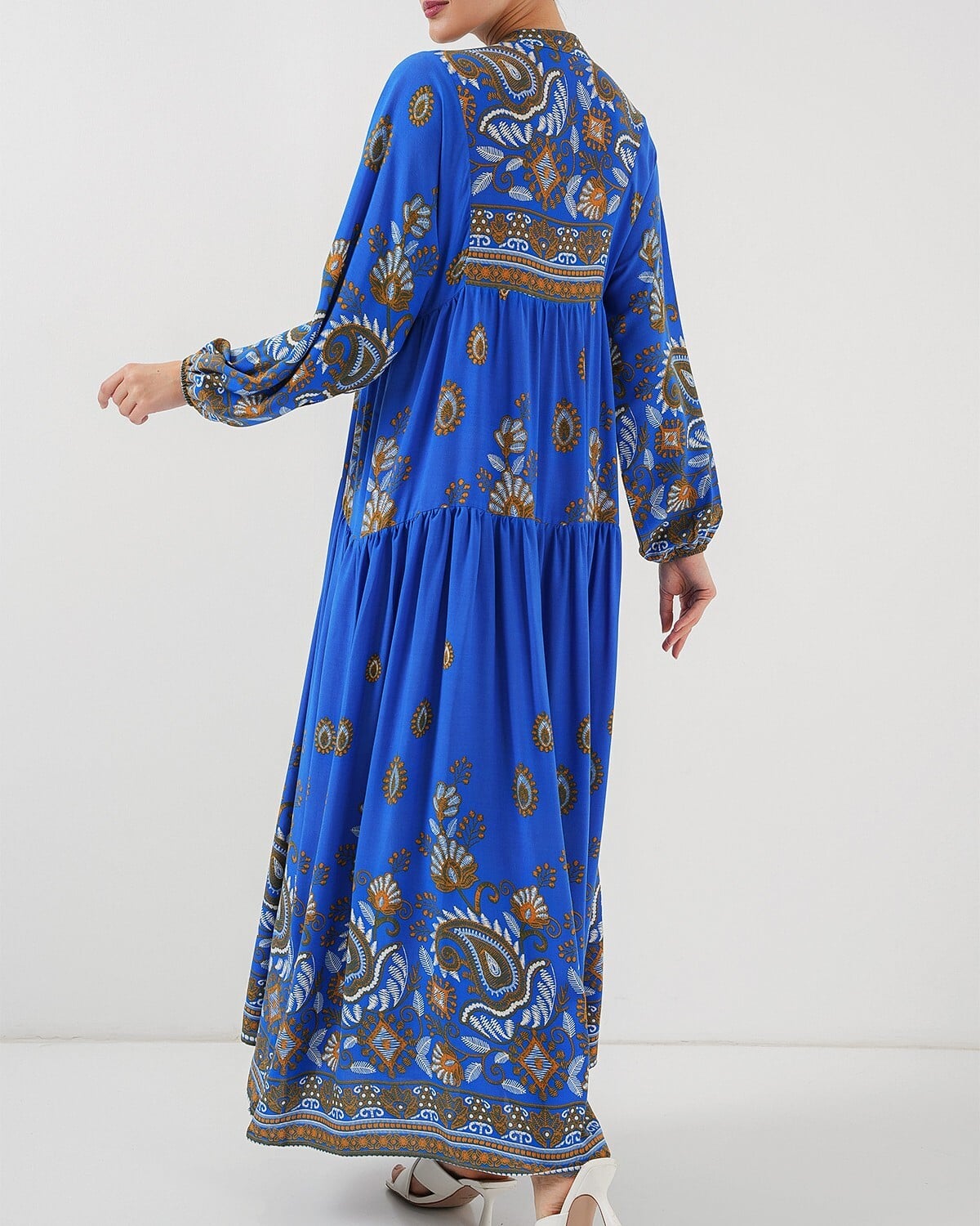Women's Authentic Patterned Modest Dress with Paisley and Floral Print - Blue - Bigdart - by Peralane - photo 7