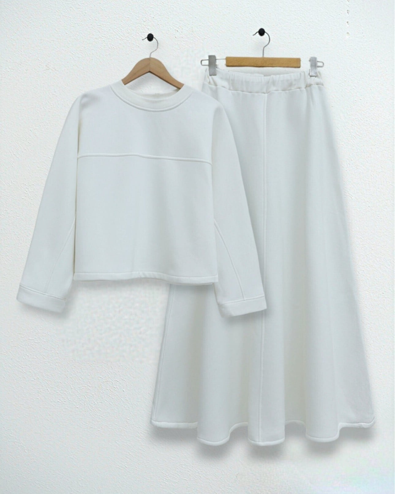 Three-Thread Brushed Sweatshirt and Maxi Skirt Set - Ecru - Podyumplus - by Peralane - photo 2
