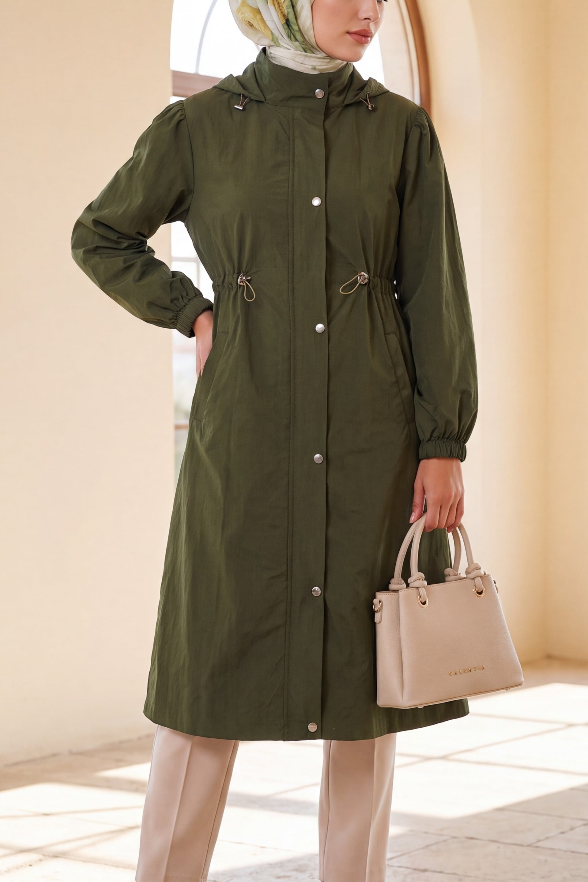 Long Lined Trench Coat in Olive Green - Bigdart - by Peralane