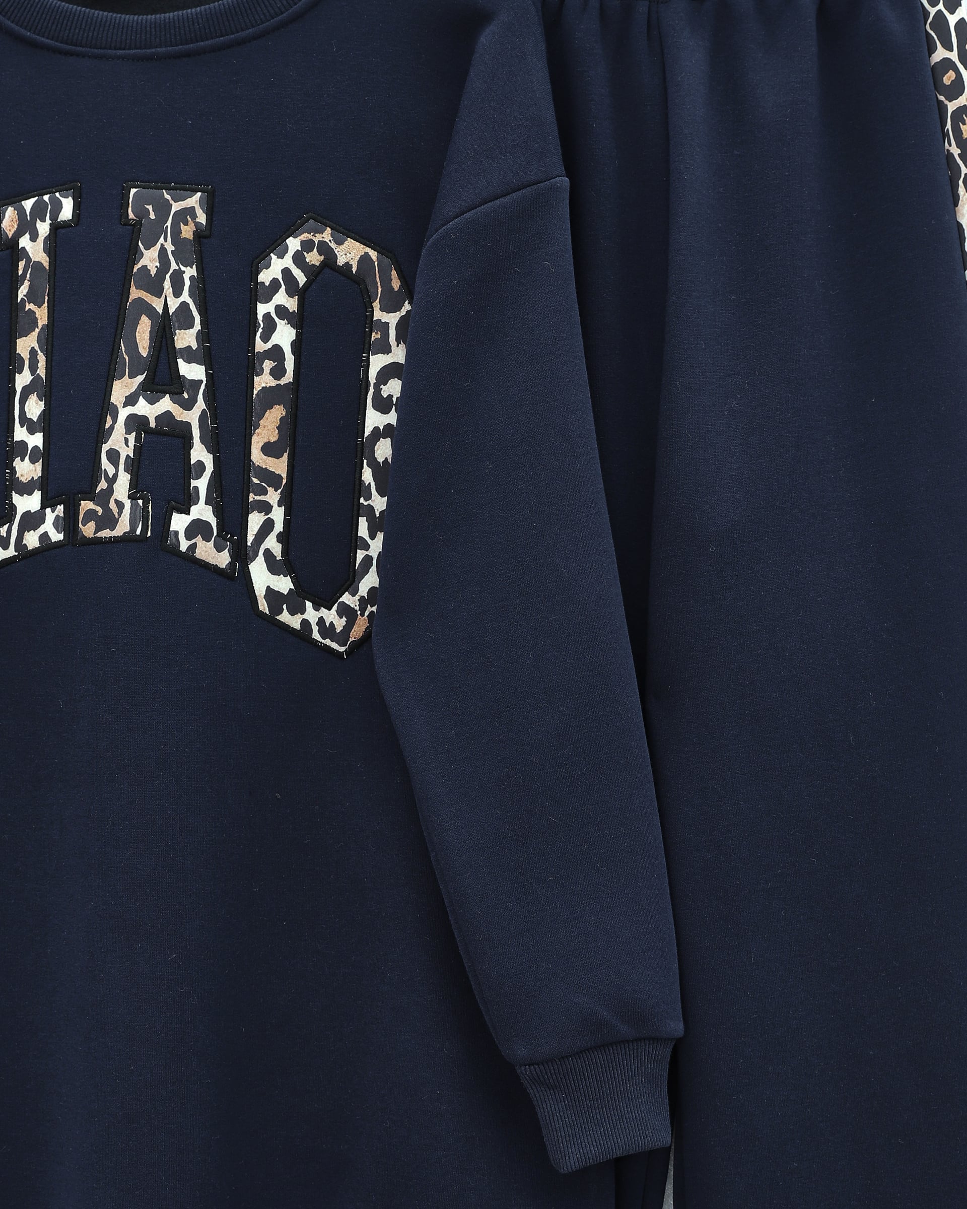 Navy Blue Leopard Print Three-Thread Sweatshirt and Trousers Set - Podyumplus - by Peralane - photo 5