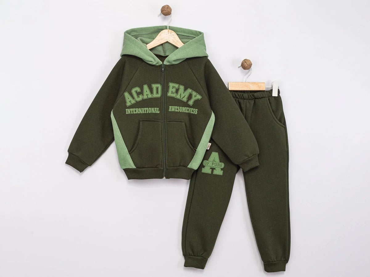 Boys' Academy Print Zip-Up Hoodie and Trousers Set with Pockets - Feely Kids - by Peralane