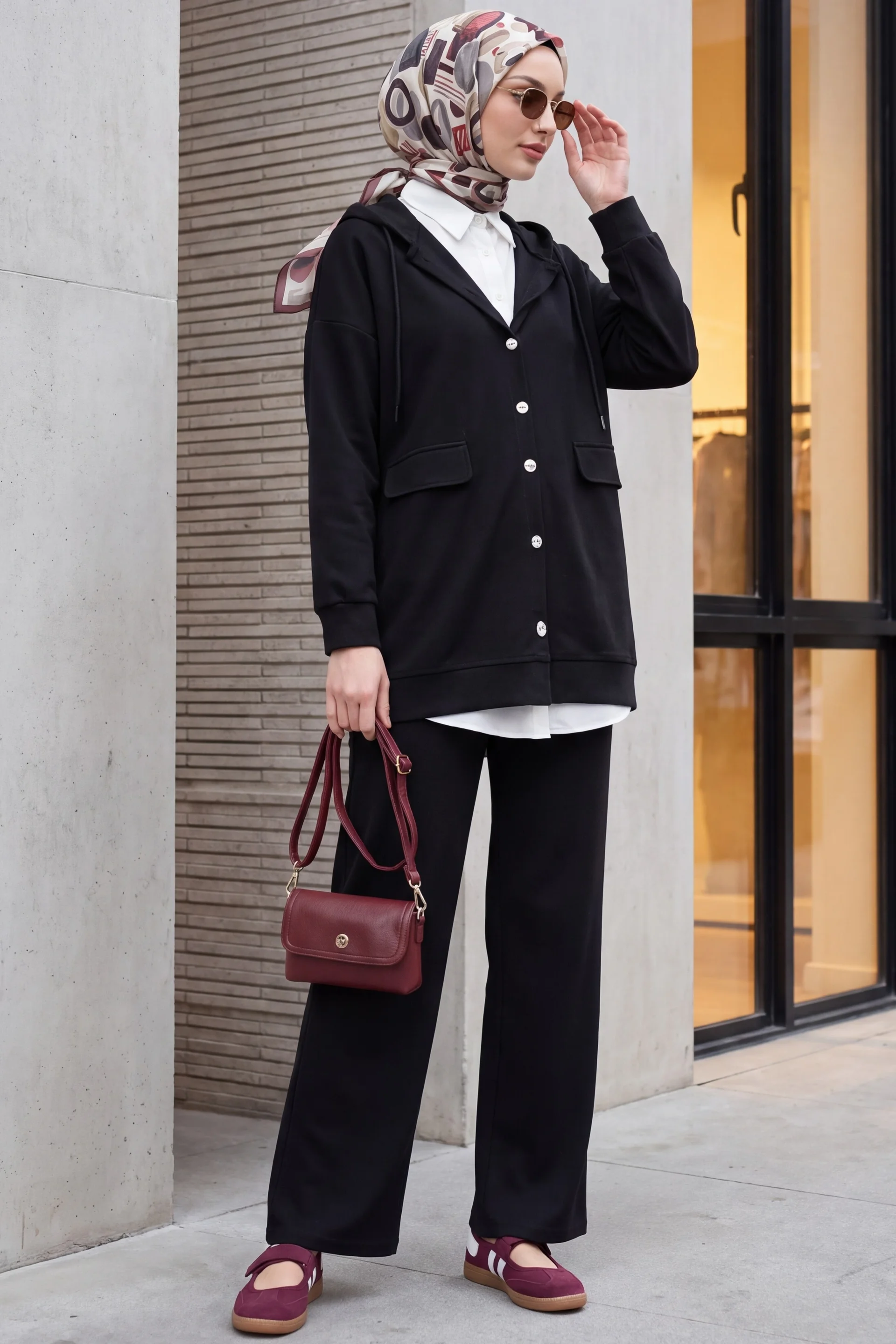 Hooded Jacket and Pants Set - Black - Podyumplus - by Peralane